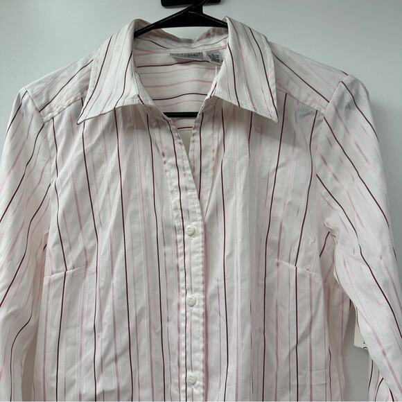 Kim Rogers White & Pink Striped Long Sleeve Button Down Shirt Size M‎ - Picture 2 of 13